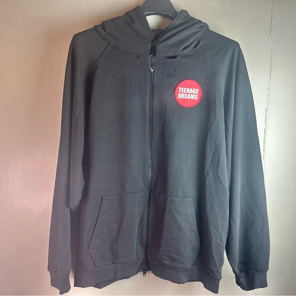 Raf Simons RARE! Black Teenage Dreams Oversized Zipped Distressed Hoodie Sz Med - Picture 5 of 11